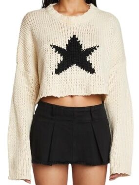Fashion Nova Cream Star Cropped Knit Sweater LIKE NEW
